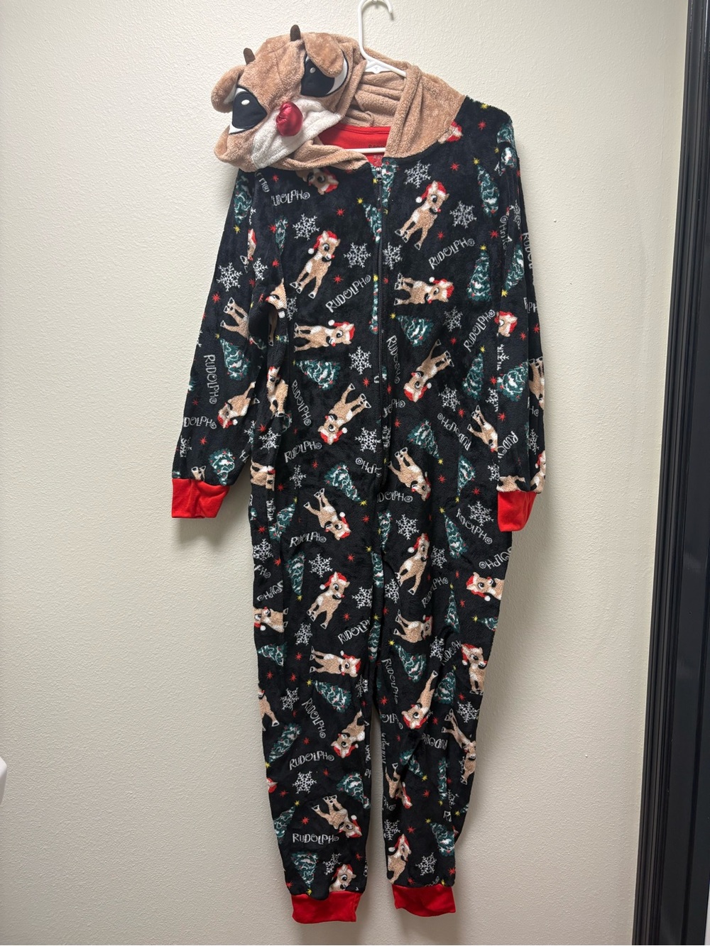 Rudolph the Red-Nosed Reindeer Unisex 2X Plus Hooded Zip Fleece Body Suit Adult